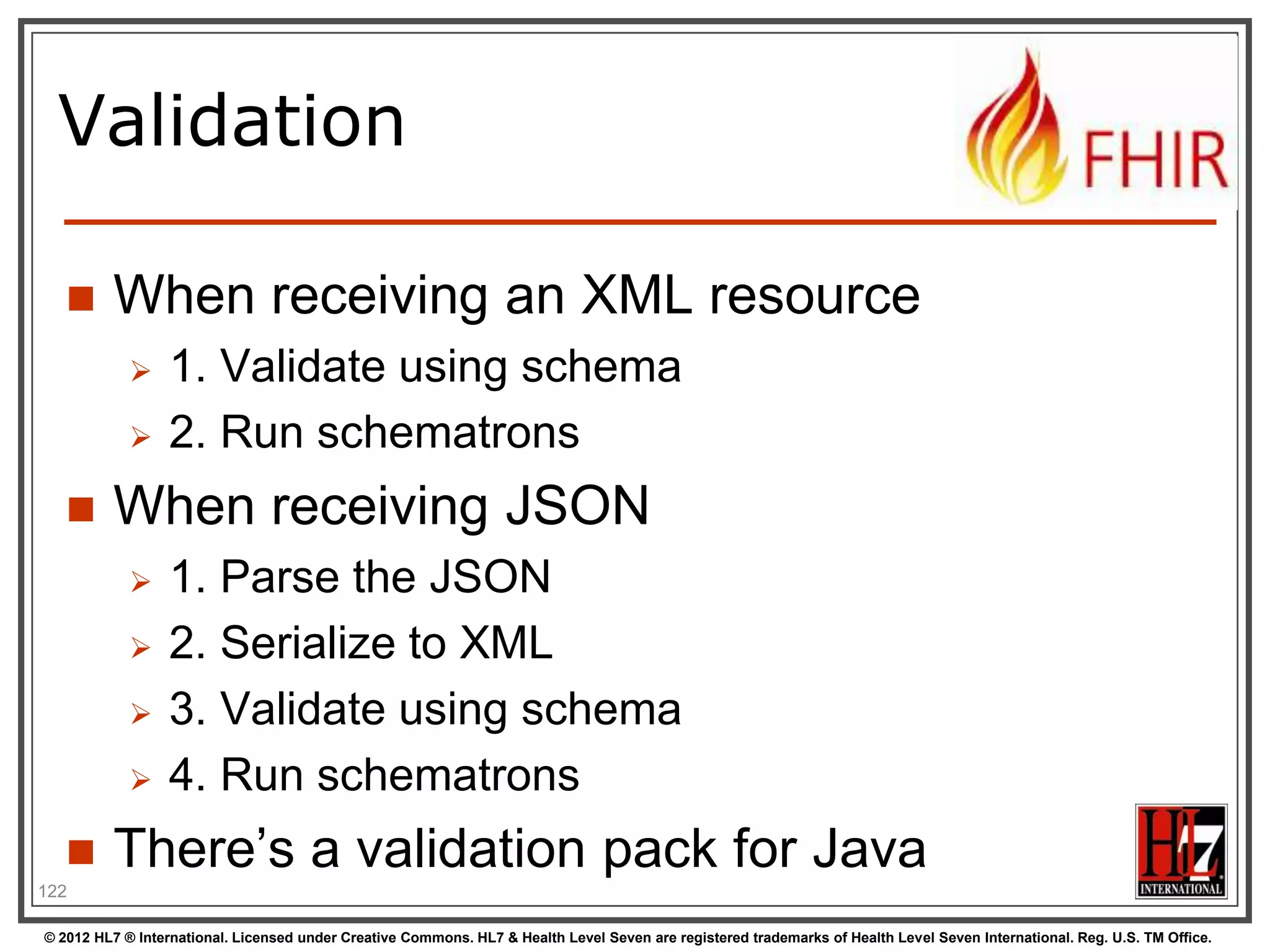 Document-oriented store



A document-oriented store can store
Resources as a “whole” document.
E.g. MongoDb stores documents in JSON:
post = { author: “mike”,
text: “my blog post...”,
tags: [“mongodb”,“intro”]

};

db.posts.save( post );
db.posts.find( { author: “mike” } );
db.posts.find().sort({date: -1}).limit(10);
124
© 2012 HL7 ® International. Licensed under Creative Commons. HL7 & Health Level Seven are registered trademarks of Health Level Seven International. Reg. U.S. TM Office.

 