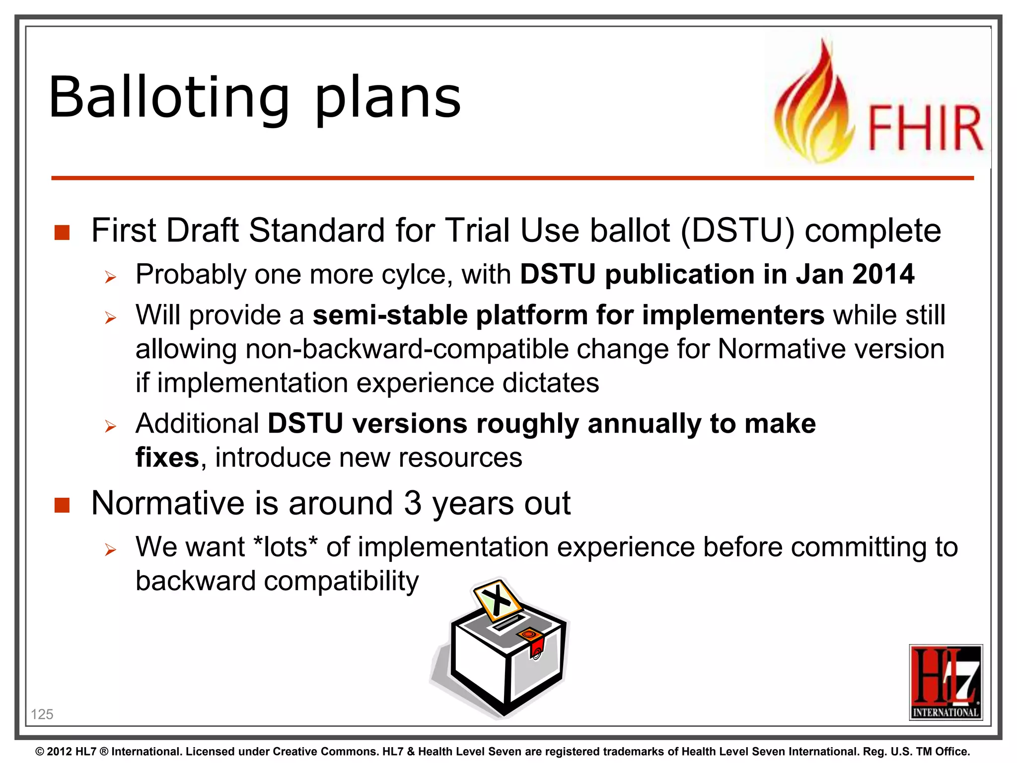 Storing resources
FHIR POCO Model
Mongo

Atom Entry
Patient

Binary

Observation

(stored json)

Resource

Amazon S3

Binary

Metadata
Original
(json or xml)

128
© 2012 HL7 ® International. Licensed under Creative Commons. HL7 & Health Level Seven are registered trademarks of Health Level Seven International. Reg. U.S. TM Office.

 