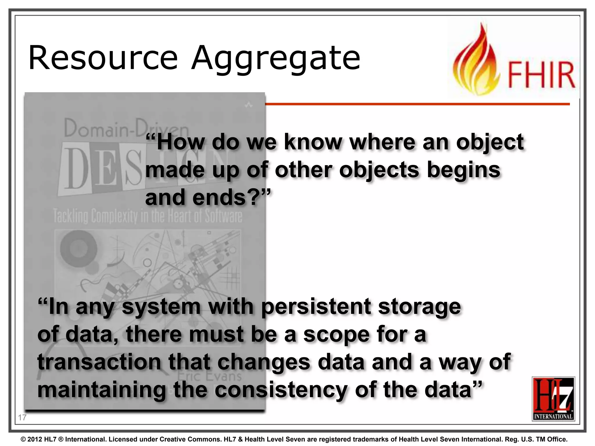 A Resource‟s identity


In fact: an URL


resource type

http://server.org/fhir/Patient/1
endpoint

identifier

Note: This URL resolves to the current version of a resource

17
© 2012 HL7 ® International. Licensed under Creative Commons. HL7 & Health Level Seven are registered trademarks of Health Level Seven International. Reg. U.S. TM Office.

 