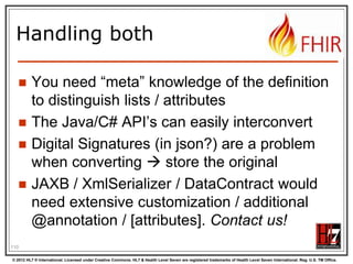Publication process

.INI

Publication tool
(org.hl7.fhir.tools.jar)
Website
Validation
Schema‟s

Examples

DictXml

Resource
UML
Resource
profiles

Java, C#,
Delphi
eCoreDefinitions.xml

© 2012 HL7 ® International. Licensed under Creative Commons. HL7 & Health Level Seven are registered trademarks of Health Level Seven International. Reg. U.S. TM Office.

 