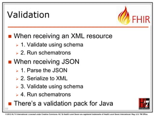 Document-oriented store



A document-oriented store can store
Resources as a “whole” document.
E.g. MongoDb stores documents in JSON:
post = { author: “mike”,
text: “my blog post...”,
tags: [“mongodb”,“intro”]

};

db.posts.save( post );
db.posts.find( { author: “mike” } );
db.posts.find().sort({date: -1}).limit(10);
124
© 2012 HL7 ® International. Licensed under Creative Commons. HL7 & Health Level Seven are registered trademarks of Health Level Seven International. Reg. U.S. TM Office.

 
