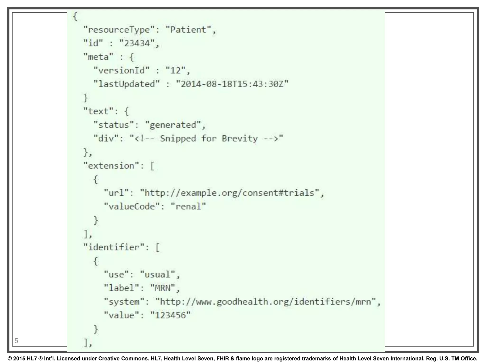 © 2015 HL7 ® Int’l. Licensed under Creative Commons. HL7, Health Level Seven, FHIR & flame logo are registered trademarks of Health Level Seven International. Reg. U.S. TM Office.
®
5
 