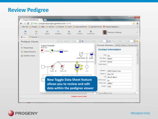 Review Pedigree

New Toggle Data Sheet feature
allows you to review and edit
data within the pedigree viewer

 