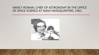 NANCY ROMAN, CHIEF OF ASTRONOMY IN THE OFFICE
OF SPACE SCIENCE AT NASA HEADQUARTERS, 1962
 