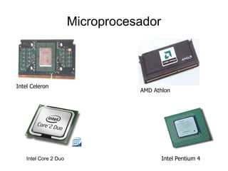 Microprocesador



Intel Celeron
                                  AMD Athlon




    Intel Core 2 Duo                     Intel Pentium 4
 