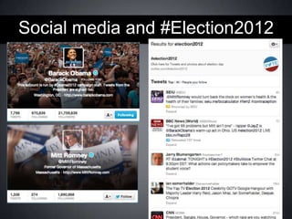Social media and #Election2012
• Twitter:

 