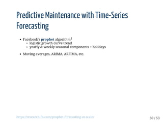 Predictive	Maintenance	with	Time-Series
Forecasting
Facebook's	prophet	algorithm1
logistic	growth	curve	trend
yearly	&	wee...