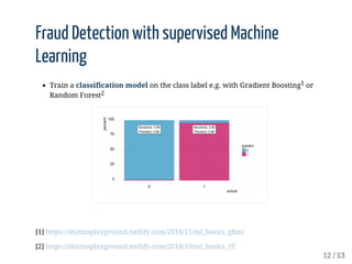 Fraud	Detection	with	supervised	Machine
Learning
Train	a	classification	model	on	the	class	label	e.g.	with	Gradient	Boosti...