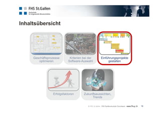 Inhaltsübersicht
16
Geschäftsprozesse
optimieren
Kriterien bei der
Software-Auswahl
Einführungsprojekte
gestalten
Erfolgsfaktoren Zukunftsaussichten,
Trends
 