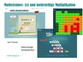 Mathetrainer: 1x1 und mehrstellige Multiplikation
mathe.tugraz.at
1x1 Trainer
Mehrstellige
Multplikaton
 