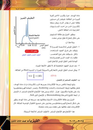 139
‫الذرية‬‫أطياف‬‫ل‬‫ا‬ 	‫ال�ساد�س‬‫الف�صــــل‬ 	‫ة‬‫احلديث‬‫الفيزياء‬‫فى‬‫مقدمة‬ 		‫الثالثة‬‫الوحدة‬
‫الثانوى‬‫الثالث‬‫لل�صف‬ ‫الفيزياء‬ 2016-2015
±
W‡‡‡‡ —c‡‡ « ·U‡‡‡‡‡‡‡O‡‡‡ _« dA Y U « q‡B‡H « W b(« ¡U eOH « v W bI W‡ U‡‡‡)« …b‡‡ u‡‡ «
Hard
Scattering
Soft Bremstrahlung
c
λh x = (∆E) (13-1)
)11-13(‫�شكل‬
 