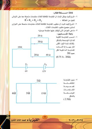 23
‫أوم‬�‫وقانون‬‫الكهربى‬‫التيار‬ ‫أول‬‫ل‬‫ا‬‫الف�صــــل‬ ‫والكهرومغناطي�سية‬‫التيارية‬‫الكهربية‬ ‫أوىل‬‫ل‬‫ا‬‫الوحدة‬
‫الثانوى‬‫الثالث‬‫لل�صف‬ ‫الفيزياء‬ 2016-2015
 