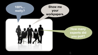 6
100%...
really?
Show me
your
workpapers.
How many
experts did
you poll?
 