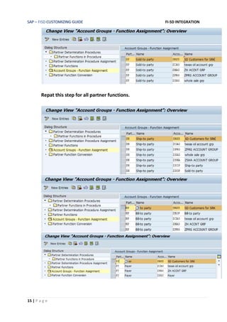 SAP – FISD CUSTOMIZING GUIDE FI-SD INTEGRATION
15 | P a g e
Repat this step for all partner functions.
 