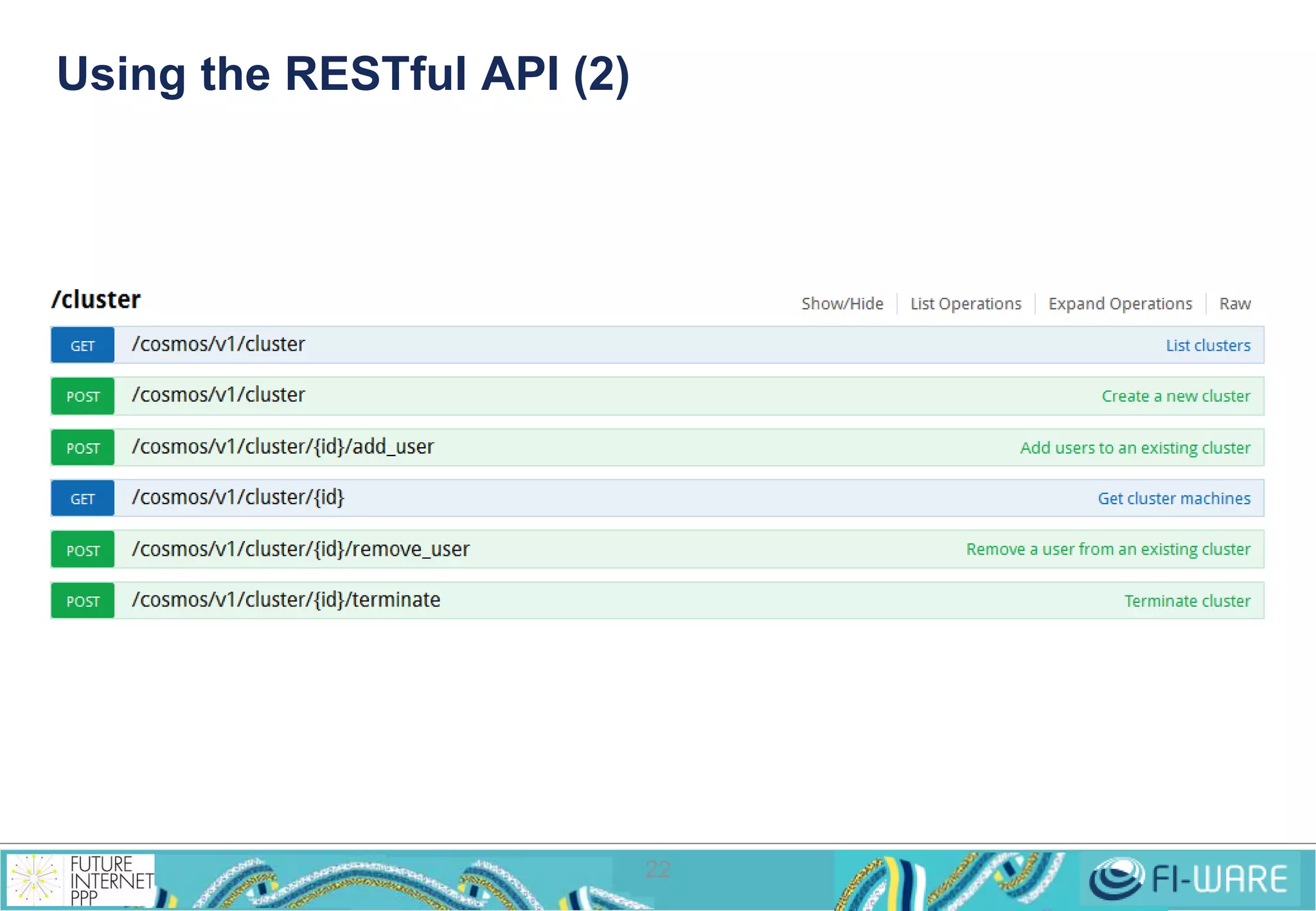 Using the RESTful API (2) 
22 
 