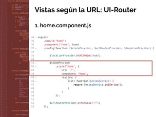 Vistas según la URL: UI-Router
1. home.component.js
 