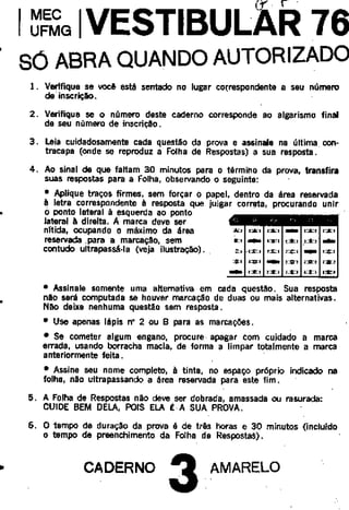 UFMG Provas Antigas 1976 amarela - Conteúdo vinculado ao blog      http://fisicanoenem.blogspot.com/   