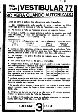 UFMG Provas Antigas 1977 rosa - Conteúdo vinculado ao blog      http://fisicanoenem.blogspot.com/   