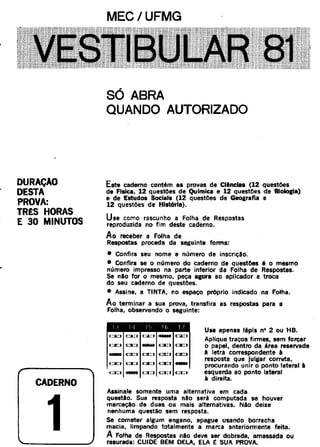 UFMG Provas Antigas 1981 caderno 1 - Conteúdo vinculado ao blog      http://fisicanoenem.blogspot.com/   