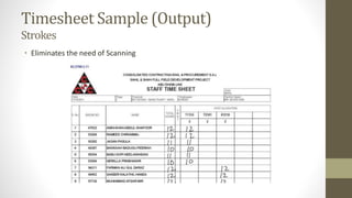 Timesheet Sample (Output) 
Strokes 
• Eliminates the need of Scanning 
 