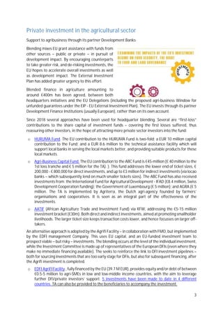 3
Private investment in the agricultural sector
Support to agribusiness through its partner Development Banks
Blending mix...