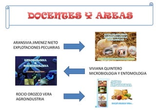 ARANSIVIA JIMENEZ NIETO
EXPLOTACIONES PECUARIAS

VIVIANA QUINTERO
MICROBIOLOGIA Y ENTOMOLOGIA

ROCIO OROZCO VERA
AGROINDUSTRIA

 