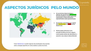 ●
●
●
Fonte: MerkleTree.io (contém algumas das atualizações mais recentes
sobre a situação específica em vários estados e países dos EUA)
ASPECTOS JURÍDICOS PELO MUNDO
 
