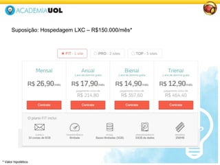 Suposição: Hospedagem LXC – R$150.000/mês*
* Valor hipotético
 