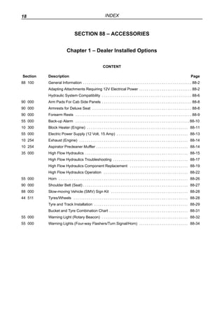 INDEX
SECTION 88 – ACCESSORIES
Chapter 1 – Dealer Installed Options
CONTENT
Section Description Page
88 100 General Inform...