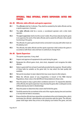 OFFICIALS, TABLE OFFICIALS, SPORTS SUPERVISOR: DUTIES AND
POWERS
 