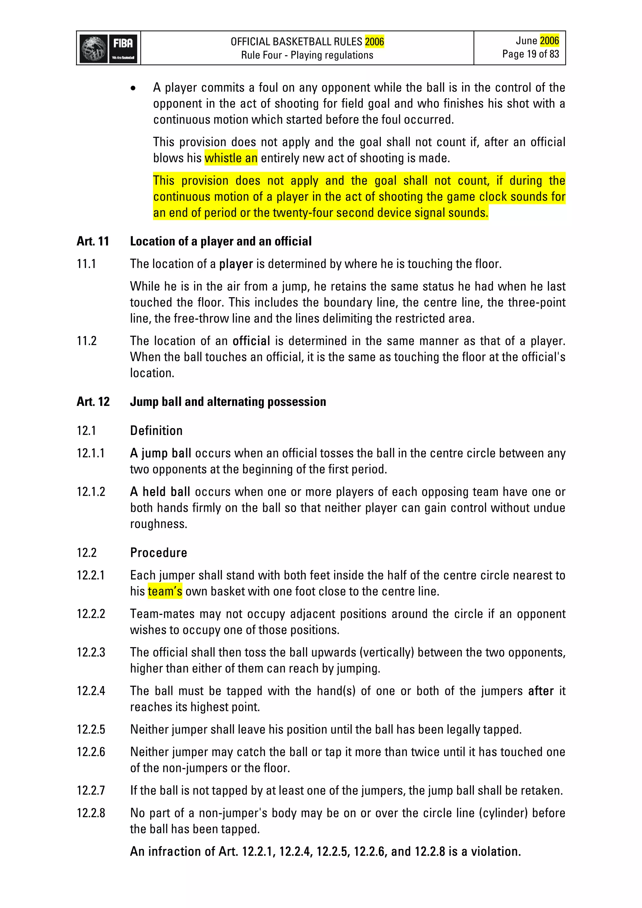 FIBA Official Basketball Rules 2006 | PDF