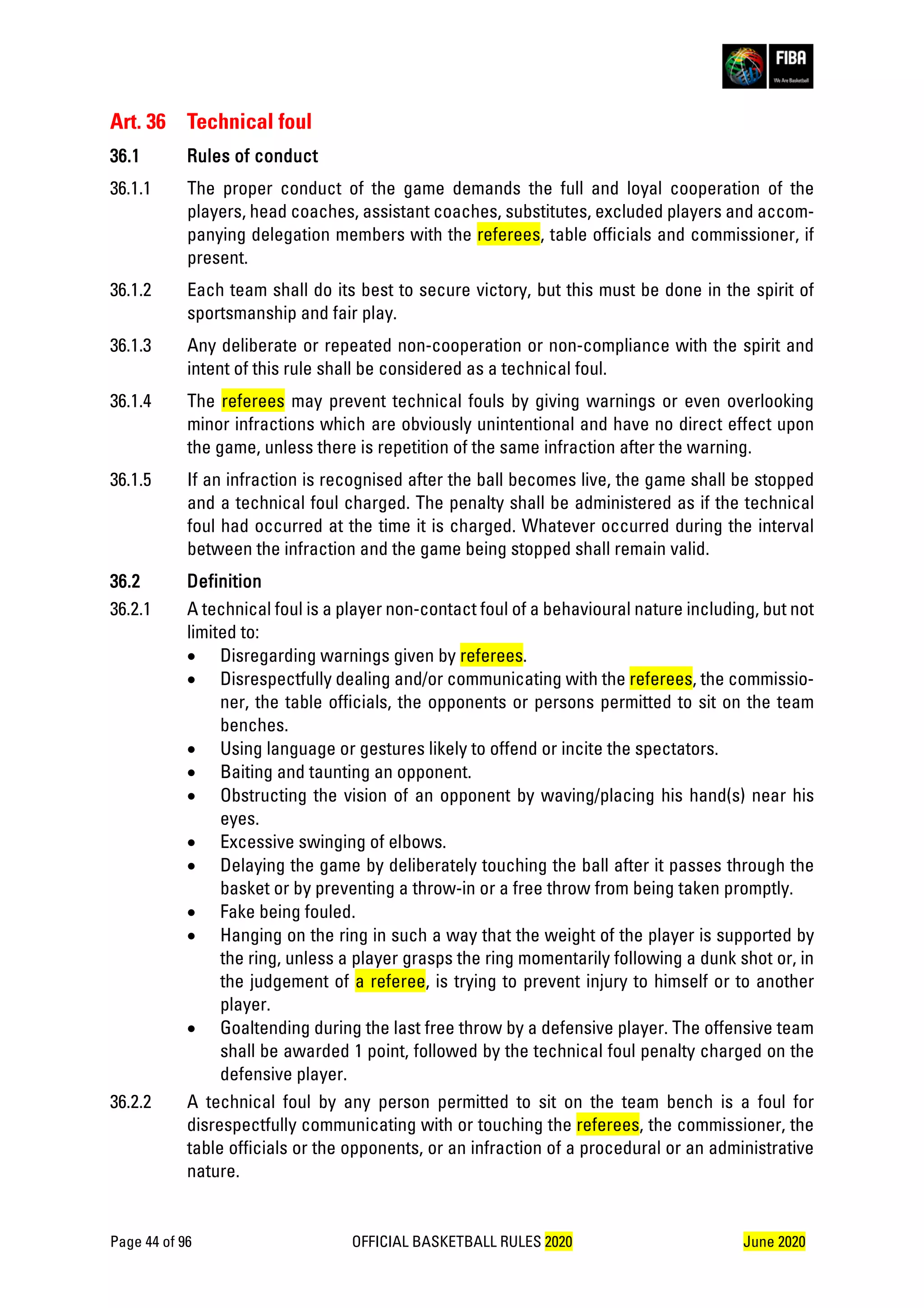 FIBA Official Basketball Rules 2020 (yellowtracking_v1.0) | PDF