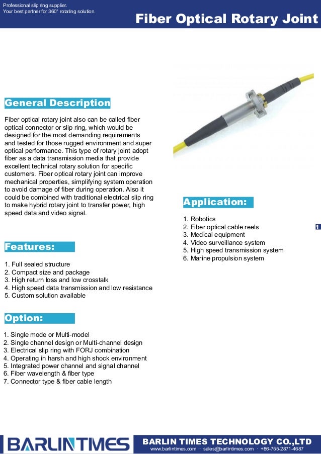 Fiber optical rotary joint, Fiber optical slip ring