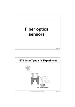 Fiber optics
      sensors


                                                         單秋成




1870 John Tyndall’ Experiment
                 s




        http://www.fiber-optics.info/fiber-history.htm   單秋成




                                                               1
 