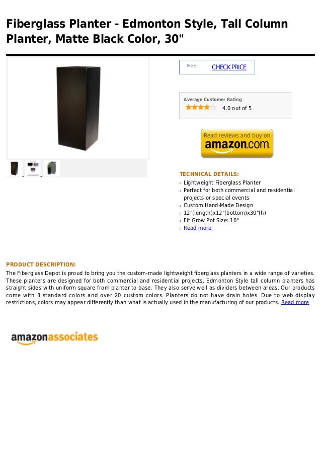 Fiberglass planter edmonton style, tall column planter, matte black