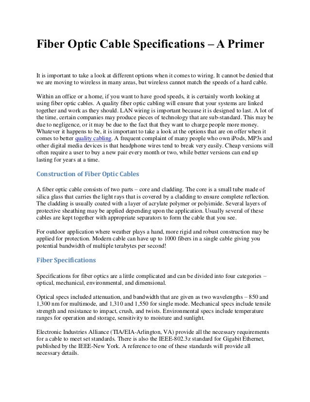 Fiber optic cable specifications