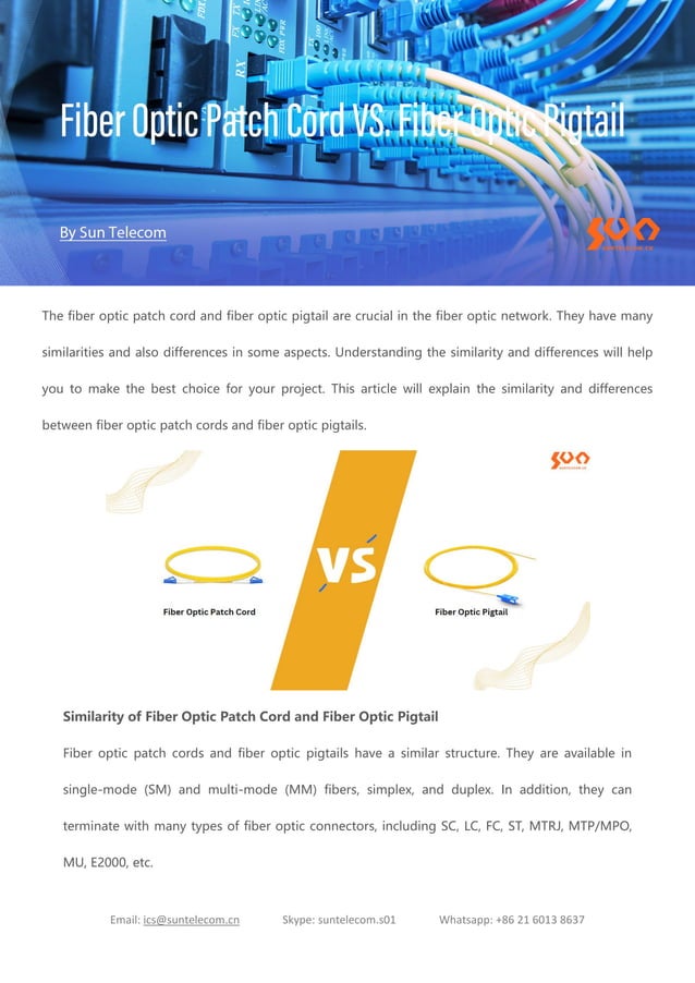 Fiber Optic Patch Cord VS. Fiber Optic Pigtail PDF