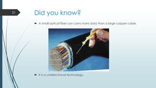21

Did you know?
 A small optical fiber can carry more data than a large copper cable.

 It is a unidirectional technology.

 