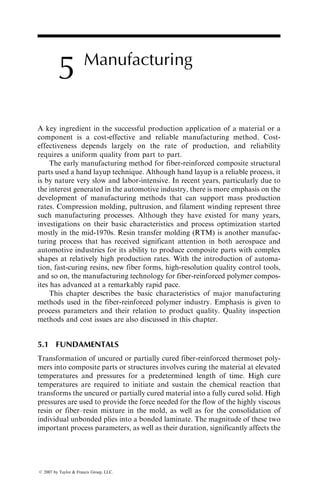 77. G.E. Husman, J.M. Whitney, and J.C. Halpin, Residual strength characterization
of laminated composites subjected to impact loading, Foreign Object Impact Dam-
age to Composites, ASTM STP, 568:92 (1975).
78. G. Kretsis and F.L. Matthews, The strength of bolted joints in glass fibre=epoxy
laminates, Composites, 16:92 (1985).
79. P.K. Mallick and R.E. Little, Pin bearing strength of fiber reinforced composite
laminates, Proceedings Advanced Composites, American Society for Metals (1985).
80. T.A. Collings, The strength of bolted joints in multi-directional cfrp laminates,
Composites, 8:43 (1977).
81. W.J. Quinn and F.L. Matthews, The effect of stacking sequence on the pin-bearing
strength in glass fibre reinforced plastic, J. Compos. Mater., 11:139 (1977).
82. S. Nilsson, Increasing strength of graphite=epoxy bolted joints by introducing an
adhesively bonded metallic insert, J. Compos. Mater., 23:641 (1989).
83. J.H. Stockdale and F.L. Matthews, The effect of clamping pressure on bolt bearing
loads in glass fibre-reinforced plastics, Composites, 7:34 (1976).
84. J.R. Strife and K.M. Prewo, The thermal expansion behavior of unidirectional and
bidirectional Kevlar=epoxy composites, J. Compos. Mater., 13:264 (1979).
85. S.F.H. Parker, M. Chandra, B. Yates, M. Dootson, and B.J. Walters, The
influence of distribution between fibre orientations upon the thermal expansion
characteristics of carbon fibre-reinforced plastics, Composites, 12:281 (1981).
86. J.R. Kerr and J.F. Haskins, Effects of 50,000 h of thermal aging on graphite=epoxy
and graphite=polyimide composites, AIAA J., 22:96 (1982).
87. F.E. Devine, Polyester moulding materials in automotive underbonnet environ-
ments, Composites, 14:353 (1983).
88. C.H. Shen and G.S. Springer, Moisture absorption and desorption of composite
materials, J. Compos. Mater., 10:2 (1976).
89. G.S. Springer, B.A. Sanders, and R.W. Tung, Environmental effects on glass fiber
reinforced polyester and vinyl ester composites, J. Compos. Mater., 14:213 (1980).
90. W.W. Wright, The effect of diffusion of water into epoxy resins and their carbon-
fibre reinforced composites, Composites, 12:201 (1981).
91. O. Gillat and L.J. Broutman, Effect of an external stress on moisture diffusion
and degradation in a graphite-reinforced epoxy laminate, Advanced Composite
Materials—Environmental Effects, ASTM STP, 658:61 (1978).
92. G. Marom and L.J. Broutman, Moisture in epoxy resin composites, J. Adhes.,
12:153 (1981).
93. E.L. McKague, Jr., J.E. Halkias, and J.D. Reynolds, Moisture in composites: the
effect of supersonic service on diffusion, J. Compos. Mater., 9:2 (1975).
94. M.J. Adamson, A conceptual model of the thermal-spike mechanism in graphite=
epoxy laminates, Long-Term Behavior of Composites, ASTM STP, 813:179 (1983).
95. H.T. Hahn, Hygrothermal damage in graphite=epoxy laminates, J. Eng. Mater.
Technol., 109:1 (1987).
96. C.H. Shen and G.S. Springer, Effects of moisture and temperature on the tensile
strength of composite materials, J. Compos. Mater., 11:2 (1977).
97. C.H. Shen and G.S. Springer, Environmental effects on the elastic moduli of
composite materials, J. Compos. Mater., 11:250 (1977).
98. O.K. Joshi, The effect of moisture on the shear properties of carbon fibre compos-
ites, Composites, 14:196 (1983).
99. C.J. Jones, R.F. Dickson, T. Adam, H. Reiter, and B. Harris, Environmental
fatigue of reinforced plastics, Composites, 14:288 (1983).
ß 2007 by Taylor  Francis Group, LLC.
 