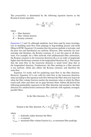 P4.18. Some investigators have proposed using a four-point flexure test for
ILSS measurements. Using the homogeneous beam theory, develop
equations for ILSS in a four-point flexure test and discuss the merits
of such a test over a three-point short-beam shear test.
P4.19. Using Table 4.8, compare the fatigue strengths of T-300 carbon–epoxy
and E-glass–epoxy composites at 104
and 107
cycles.
P4.20. The Weibull parameters for the tension–tension fatigue life distribution
of a [0=90=±45]S T-300 carbon fiber–epoxy composite are as follows: at
smax ¼ 340 MPa, L0 ¼ 1,000,000, and af ¼ 1.6. At smax ¼ 410 MPa,
L0 ¼ 40,000, and af ¼ 1.7.
1. Determine the mean fatigue lives at 340 and 410 MPa
2. What is the expected probability of surviving 50,000 cycles at 410 MPa?
P4.21. Fatigue lives (numbers of cycles to failure) of twelve 08 Kevlar 49 fiber-
reinforced composite specimens in tension–tension cycling at 90% UTS,
R ¼ 0.1, 0.5 Hz frequency, and 238C are reported as 1,585; 25; 44,160;
28,240; 74,140; 47; 339,689; 50,807; 320,415; 865; 5,805; and 4,930. Plot
the Weibull distribution curve for these fatigue lives and determine the
Weibull parameters for this distribution.
P4.22. For the major portion of the fatigue life of a composite laminate, the
instantaneous modulus can be modeled as
E ¼ E0(1  c log N)
where
E0 ¼ initial modulus at N ¼ 1
N ¼ number of fatigue cycles
c ¼ an experimentally determined damage-controlling factor
Using this model, determine the number of cycles that a simply sup-
ported centrally loaded beam can endure before its deflection becomes
50% higher than its initial value.
P4.23. For the quasi-isotropic laminate described in Example 4.2, suppose
the loading sequence is 10,000 cycles at 437 MPa followed by cycling
to failure at 382 MPa. Estimate the total life expected in this high–
low stress sequence using (a) the Whitworth model and (b) the
Miner’s rule.
P4.24. The mean fatigue lives of [0=90]S E-glass fiber–epoxy laminates at
maximum stress levels of 56,000 and 35,000 psi are 1,500 and 172,000,
respectively. The static tensile strength of this material is 65,000 psi.
ß 2007 by Taylor  Francis Group, LLC.
 