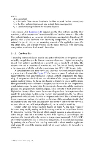 where
D ¼ damage (ratio of delaminated area to total surface area)
Ds ¼ stress range
sU ¼ ultimate tensile strength
k1, k2 ¼ constants determined by fitting a least-square regression line
to damage growth rate vs. stress range data
Assuming that the damage can be represented by
D ¼ k3(1  E=E0),
where
E is the modulus after N cycles
E0 is the initial modulus
k3 is a constant
Find expressions for the terminal damage and the number of cycles
to failure in terms of Ds.
P4.27. The following figure shows the load–time curve recorded during the
instrumented Charpy impact testing of an unnotched 08 T-300 carbon–
epoxy specimen. The pendulum velocity just before impacting the speci-
men was 16.8 ft.=s. The specimen dimensions were as follows: length
between specimen supports¼ 1.6 in.; thickness ¼ 0.125 in.; and width¼
0.5 in. Calculate the dynamic flexural strength, dynamic flexural modu-
lus, initiation energy, propagation energy, and total impact energy for the
specimen. State your assumptions and critically evaluate your answers.
100 lb
Load
1 ms
Time
ß 2007 by Taylor  Francis Group, LLC.
 