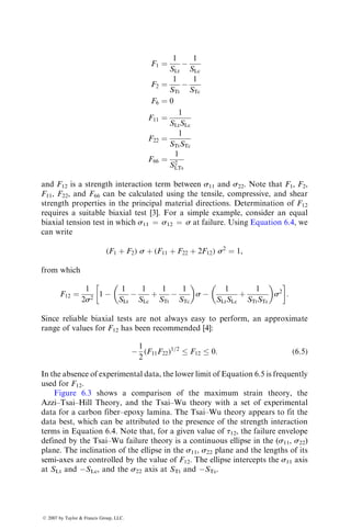 P5.10. The following figure shows two cure cycles and the corresponding
viscosity–time curves for an epoxy-based prepreg. Which of these two
cure cycles is expected to produce better and more uniform mechanical
properties, and why?
10,000
1,000
A
A
B
B
100
10
0 40 80 120
Time (min)
Viscosity
(poise)
Temperature
(⬚C)
Temperature
Viscosity
Pressure
applied
Pressure
applied
160 200 240
170
130
90
50
1
P5.11. The following figure shows the viscosity and gel-time curves for two
epoxy resin systems. Which of the two resin systems will be more
suitable for a bag-molding process, and why?
Temperature Temperature
A
A
B
B
(a) (b)
Viscosity
Gel
time
ß 2007 by Taylor  Francis Group, LLC.
 