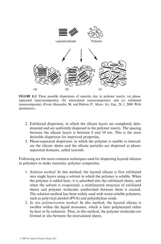 are replaced by SiC fibers, which show no appreciable reduction in either
strength or modulus up to 8008C.
Thermomechanical properties of SiC-reinforced glass-ceramics have been
studied by a number of investigators [30,31]. The results of investigations on
Nicalon (SiC) fiber-reinforced LAS are summarized as follows:
1. Nicalon=LAS composites retain their flexural strength up to 8008C
when tested in air, and up to 11008C when tested in an inert atmosphere,
such as argon. The fracture mode of these composites depends strongly
on the test environment.
2. Room-temperature tension test in air of unidirectional Nicalon=LAC
composites shows multiple matrix cracking and fiber pull-out. The
composite fails gradually after the maximum load is reached. When
the same composite is tested at 9008C and above, fiber failure occurs
after one single matrix crack has formed, resulting in a catastrophic
failure with sudden load drop. This change in failure mode is attributed
to fiber strength degradation as well as increased fiber–matrix bonding
in the oxidative atmosphere. The initial carbon-rich layer between the
SiC fiber and the LAS matrix is replaced by an amorphous silicate due
to oxidation at 6508C–10008C. This creates a strong interfacial bond and
transforms the composite from a relatively tough material to a brittle
material [31].
3. The presence of a carbon-rich interface is very important in obtaining a
strong, tough SiC fiber-reinforced LAS composite, since this interface is
strong enough to transfer the load from the matrix to the fibers, yet
weak enough to debond before fiber failure. This enables the composite
to accumulate a significant amount of local damage without failing in a
brittle mode.
7.2.2.2 Polycrystalline Ceramic Matrix
Ceramic matrix composites using polycrystalline ceramic matrix, such as SiC,
Si3N4, and ZrO2–TiO2, are also developed. These matrices offer higher tem-
perature capabilities than glasses or glass-ceramics. Research done by Rice and
Lewis [32] on unidirectional Nicalon (SiC) fiber-reinforced ZrO2–TiO2 and
ZrO2–SiO2 composites shows the importance of proper fiber–matrix bonding
in achieving high flexural strength and fracture toughness in ceramic matrix
composites. The BN coating used on Nicalon fibers in their work creates a
weaker bond than if the fibers are uncoated. The composite with coated fibers
has a flexural strength of 400–900 MPa (60–125 ksi), compared with 70–220
MPa (10–32 ksi) for uncoated fibers. The difference in flexural load–deflection
diagrams of coated and uncoated fiber composites is shown in Figure 7.13. The
coated fibers not only increased the strength but also created a noncatastrophic
failure mode with significant fiber pull-out. Fracture toughness of coated fiber
ß 2007 by Taylor  Francis Group, LLC.
 