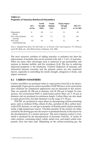 0
0
200
400
600
800
1000
0.2 0.4 0.6
Deflection (mm)
Flexural
stress,
MPa
0.8 1.0 1.2
30 vol% SCS-6 SiC fiber
in Si3N4 matrix
at RT
at 1350⬚C
FIGURE 7.14 Flexural stress–deflection diagrams of unidirectional 30 vol% SiC (SCS-6)-
reinforced hot-pressed Si3N4. (Adapted from Thomson, B. and LeCostaonec, J.F.,
SAMPE Q., 22, 46, 1991.)
Fiber
spool
Slurry
Cut and
stack
Take-up
drum
Heated platens
To
vacuum
Press
FIGURE 7.15 Powder consolidation process for manufacturing CMC.
ß 2007 by Taylor  Francis Group, LLC.
 