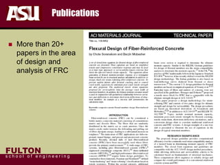 FULTON
s c h o o l o f e n g i n e e r i n g
Publications
 More than 20+
papers in the area
of design and
analysis of FRC
 
