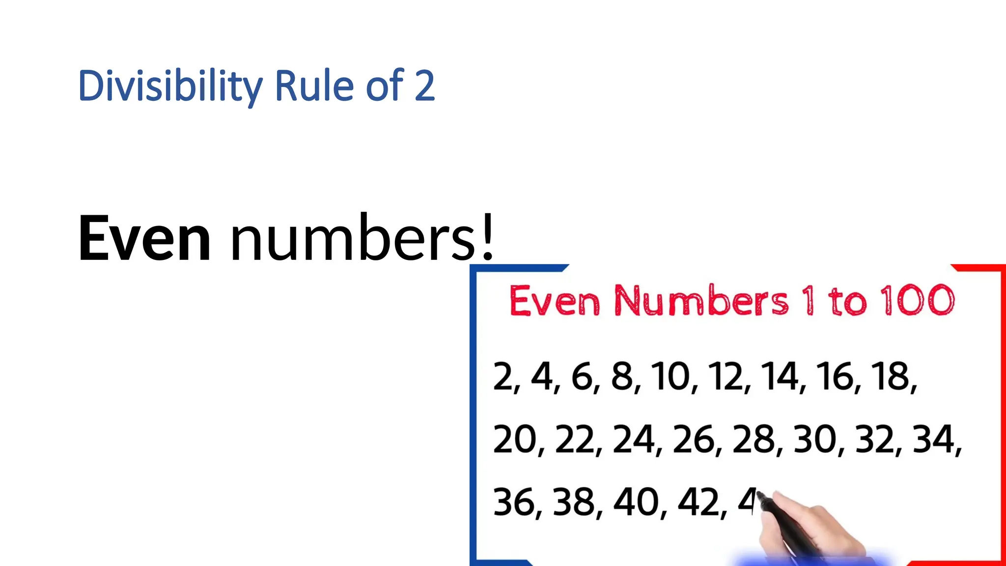 Divisibility Rule of 2
Even numbers!
 