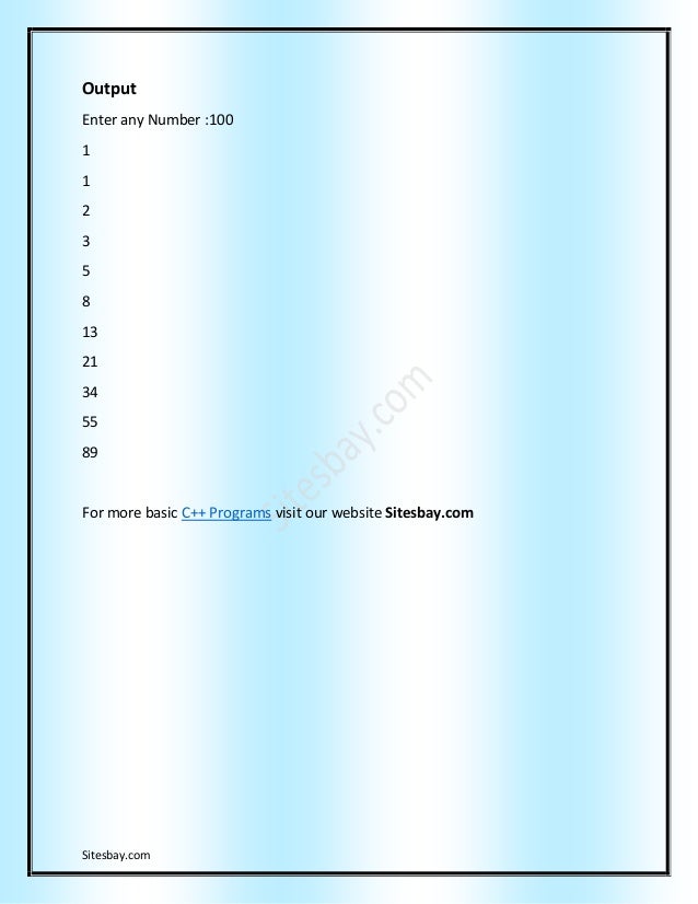 Fibonacci Series Program in C++