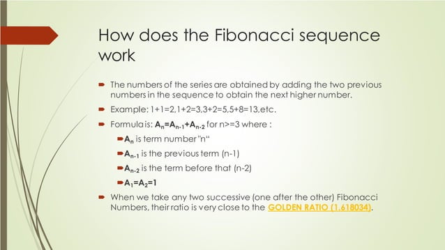 Fibonacci and golden ratio | PPT
