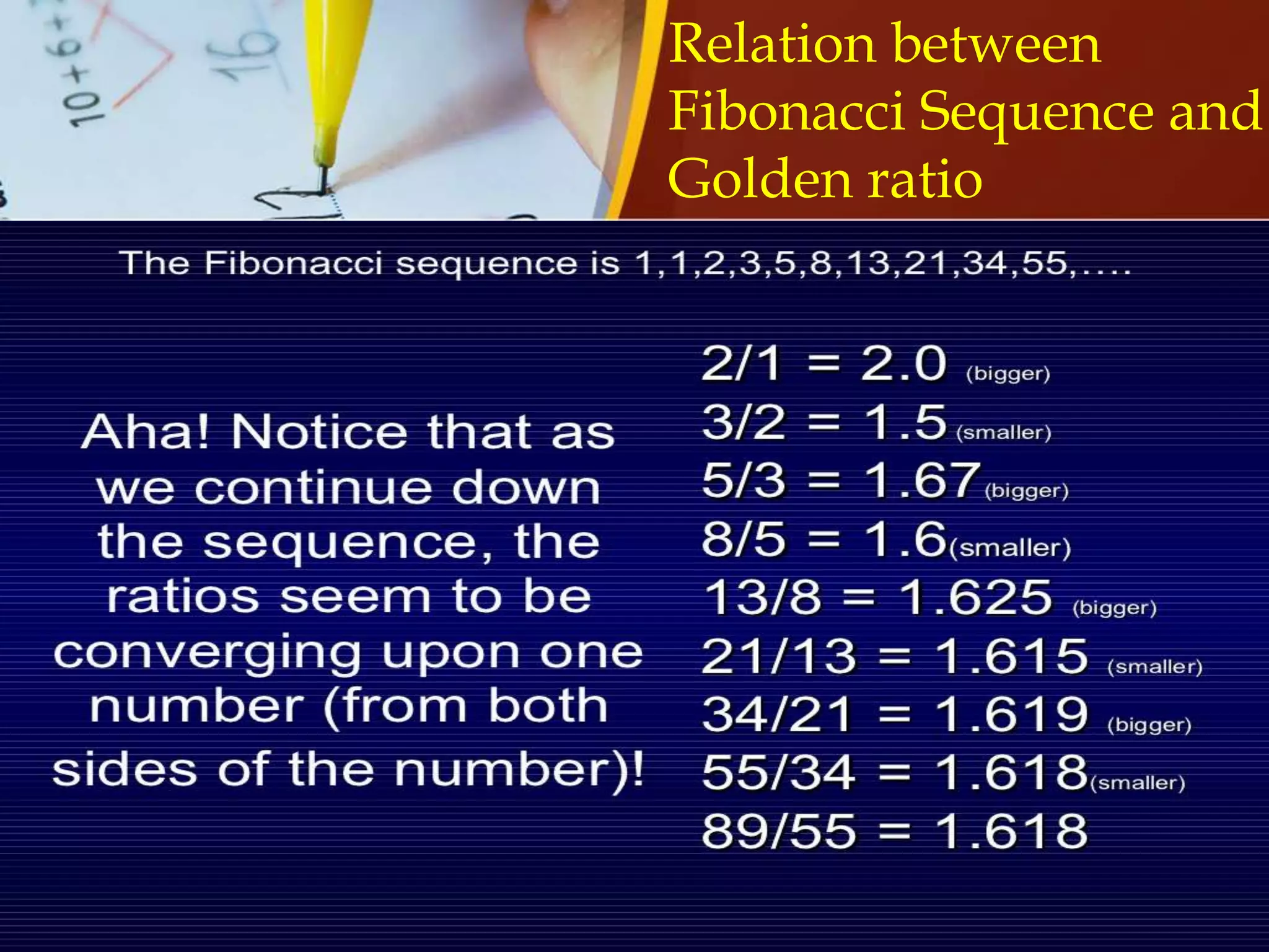 Fibonacci numbers and golden ratio | PPTX | Eye and Vision Conditions ...