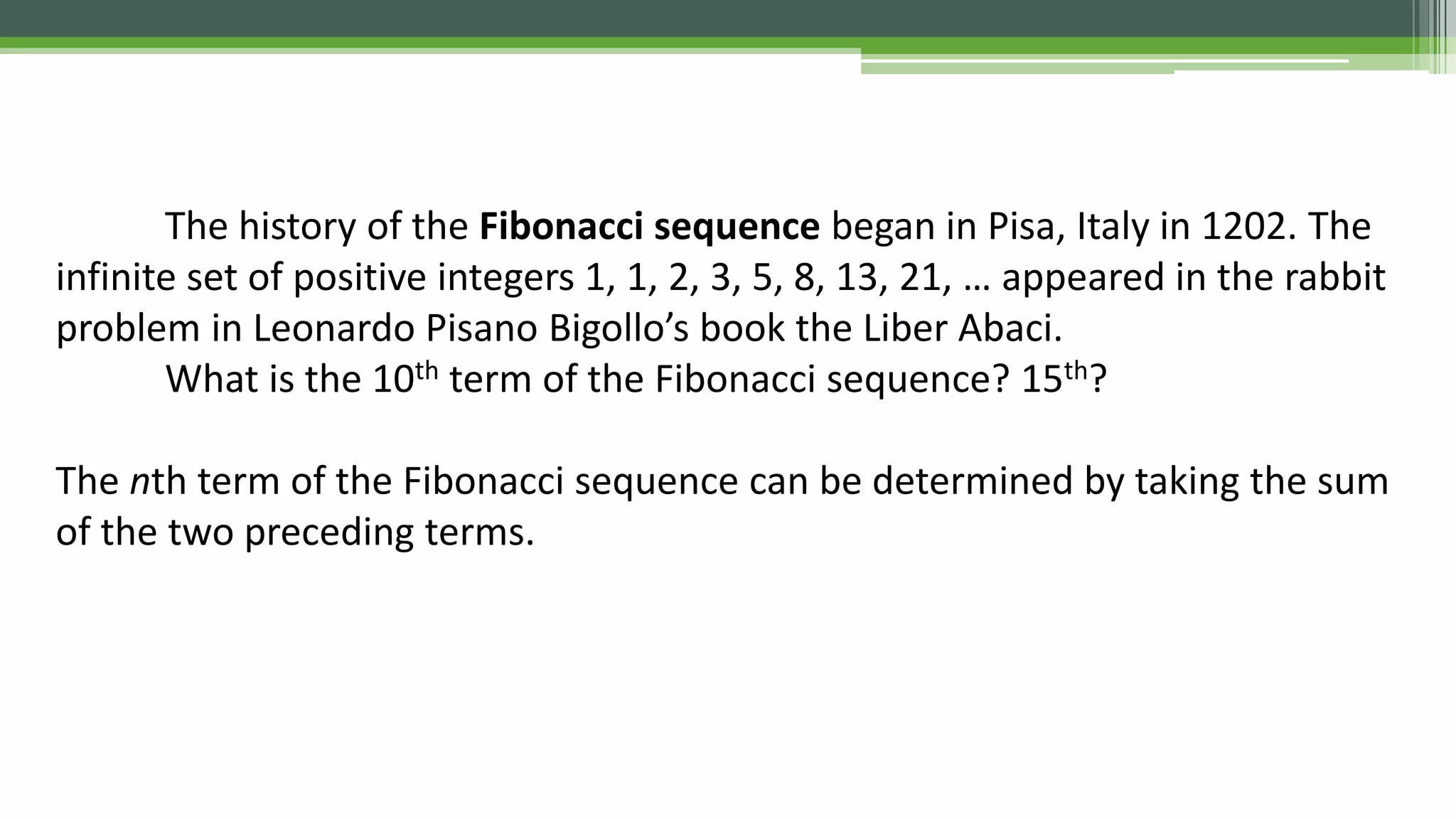 Fibonacci sequence | PPT